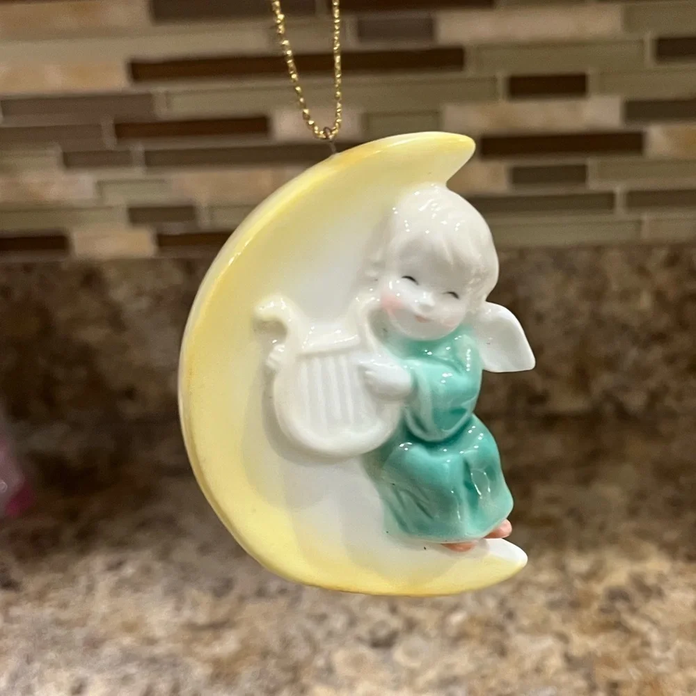 Vintage 1986 Angel sitting in Moon Christmas Ornament
